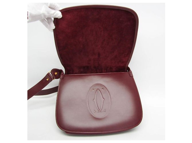 Borsa a tracolla Cartier Must in pelle e scamosciato Bordeaux Bordò - vista 4