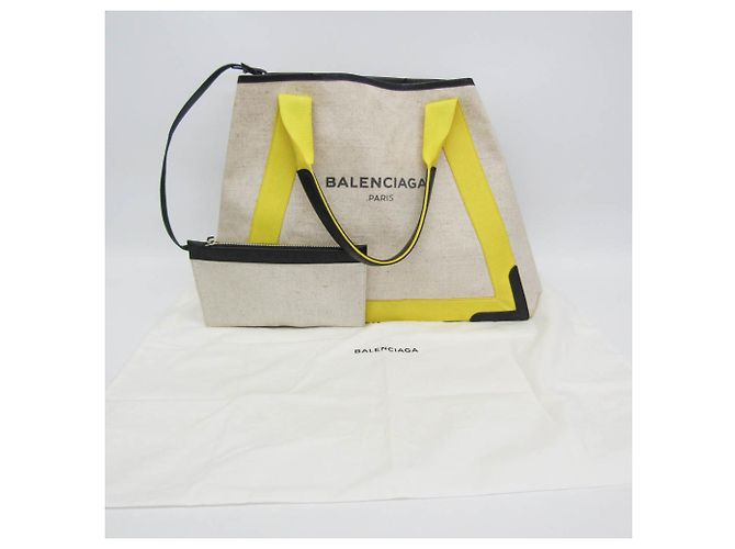 Borsa Balenciaga Navy Cabas M Blu Notte Nero Giallo Bianco sporco - vista 2