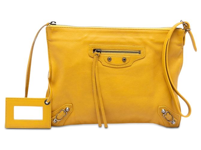 Clutch da polso in pelle gialla Papier di Balenciaga - vista 8