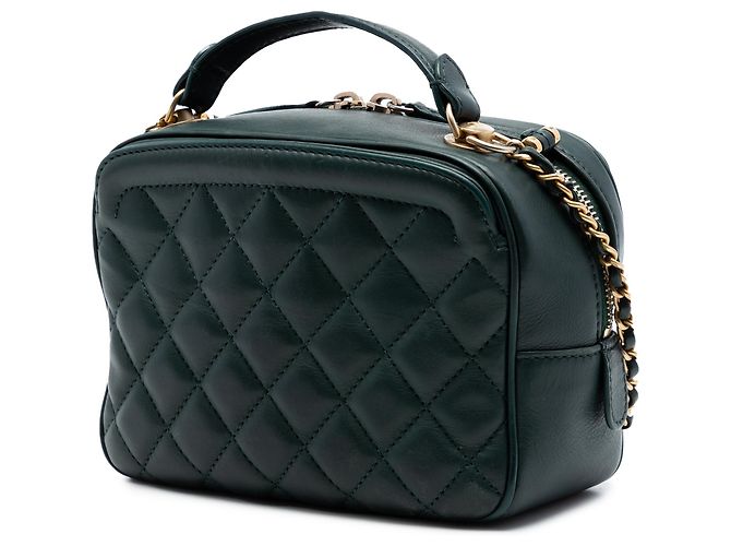 Vanity Beauty Case Chanel Green Small CC Quilted Calfskin Top Handle con Catena Verde Verde scuro - vista 2