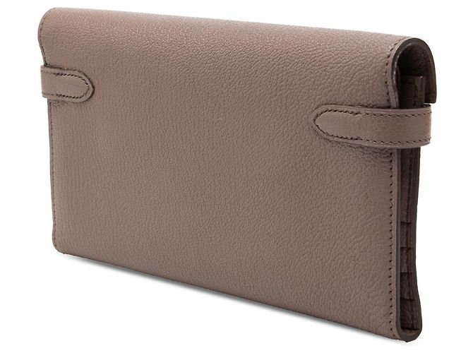Cartera Kelly Longue Hermès en Chevre Mysore marrón Castaño Gris pardo - vista 2