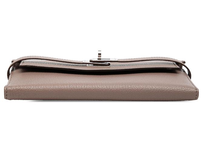 Cartera Kelly Longue Hermès en Chevre Mysore marrón Castaño Gris pardo - vista 3