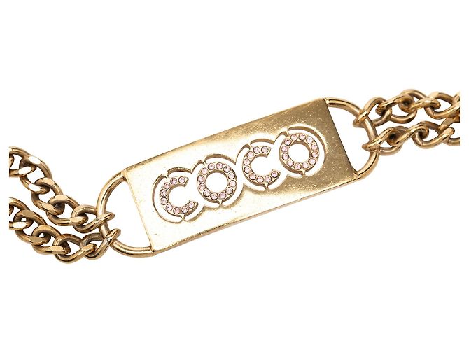 Chanel Gold CC vergoldeter Doppelketten-Gürtel mit Strass Coco Plaque Golden - Ansicht 2