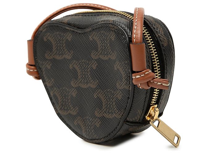 Céline Celine Brown Micro Triomphe Coated Canvas Heart Crossbody Marrone - vista 2