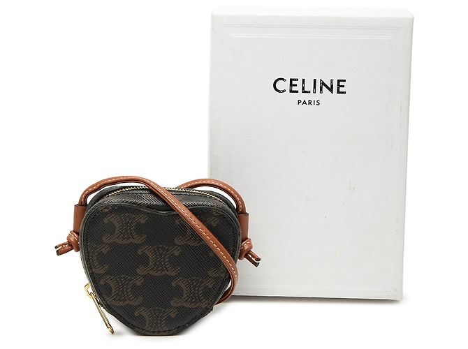 Céline Celine Brown Micro Triomphe Coated Canvas Heart Crossbody Marrone - vista 8