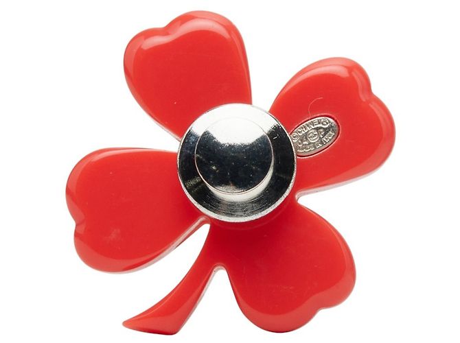 Spilla Chanel Coco Mark con motivo a quadrifoglio Rosso - vista 2