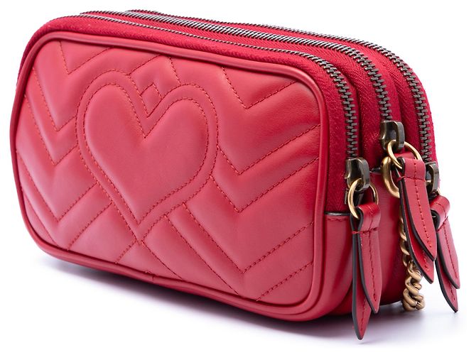 Gucci Borsa a tracolla GG Marmont in pelle di vitello rossa mini con tripla zip Rosso - vista 2