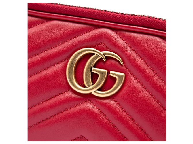 Gucci Borsa a tracolla GG Marmont in pelle di vitello rossa mini con tripla zip Rosso - vista 5