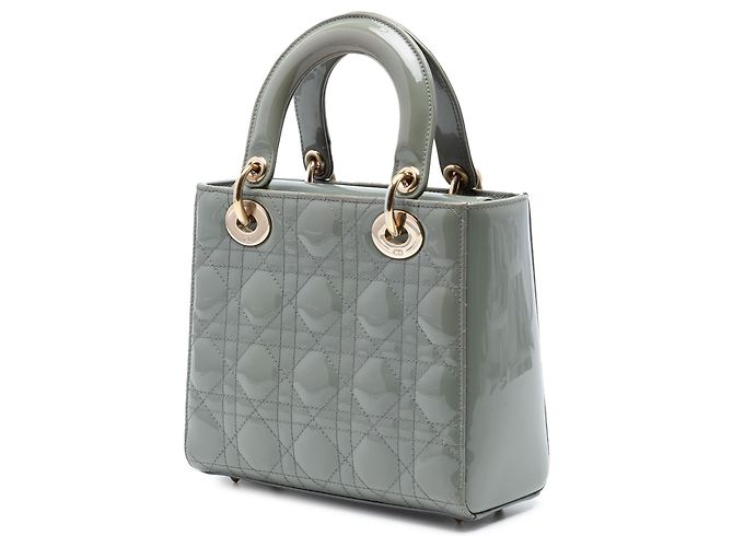 Lady Dior Cannage in vernice grigio Small Marrone - vista 2