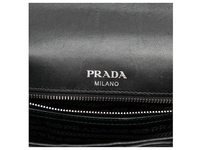 Prada Black Nappa Gaufre Chain Flap Nero - vista 5