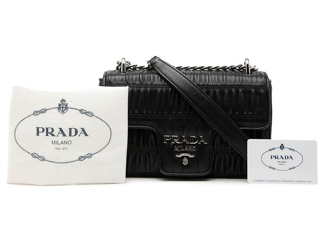 Prada Black Nappa Gaufre Chain Flap Nero - vista 7