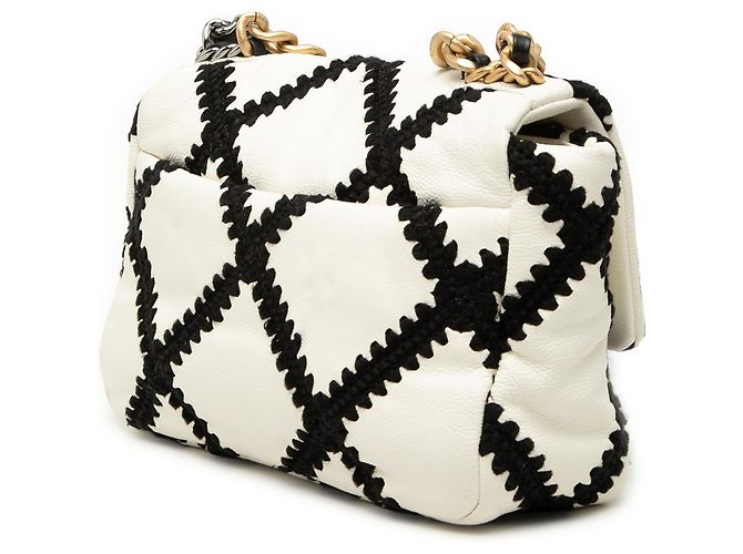 Chanel White Medium Crochet Calfskin 19 Flap Bianco Crudo - vista 2