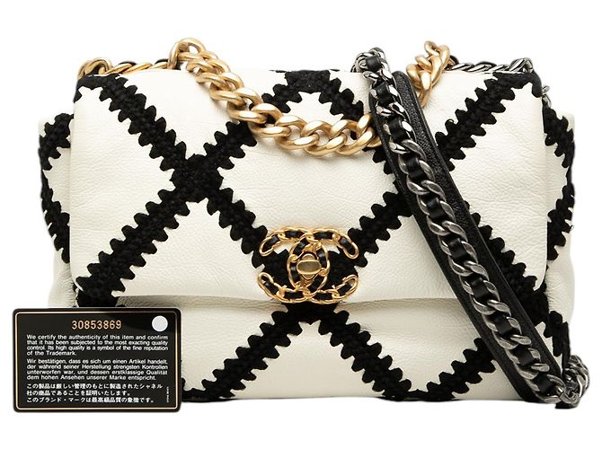 Chanel White Medium Crochet Calfskin 19 Flap Bianco Crudo - vista 8