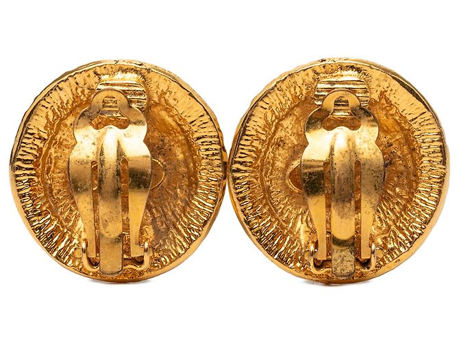 Orecchini Chanel Gold CC placcati oro Rue Cambon tondi con clip D'oro - vista 2