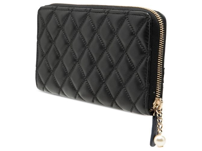 Chanel Matelassé Round Zip Long Wallet Schwarz Marineblau - Ansicht 2