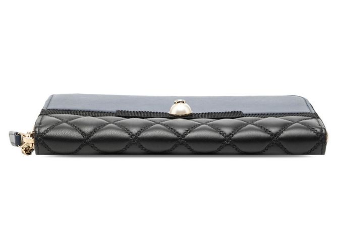 Chanel Matelassé Round Zip Long Wallet Schwarz Marineblau - Ansicht 3