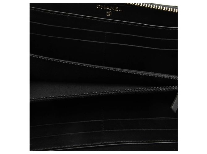 Chanel Matelassé Round Zip Long Wallet Schwarz Marineblau - Ansicht 4