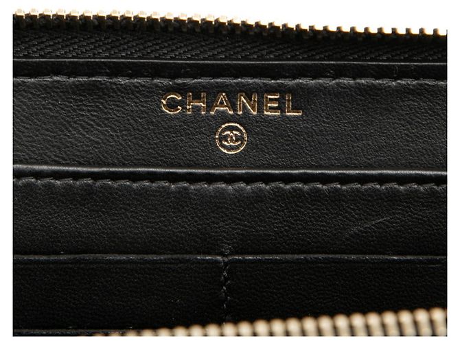 Chanel Matelassé Round Zip Long Wallet Schwarz Marineblau - Ansicht 5