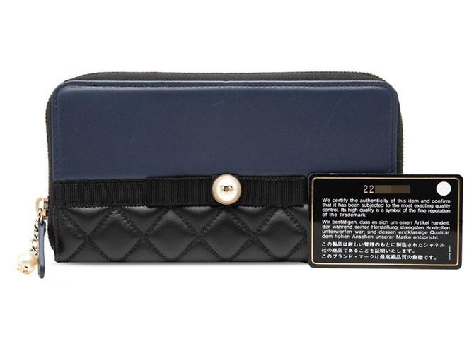 Chanel Matelassé Round Zip Long Wallet Schwarz Marineblau - Ansicht 7