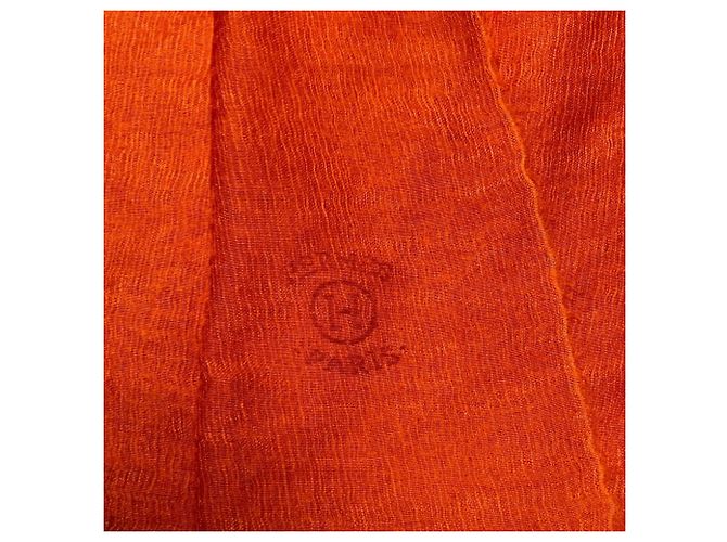 Stola trasparente in cashmere e seta Hermès Arancione - vista 2