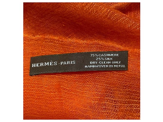 Stola trasparente in cashmere e seta Hermès Arancione - vista 3