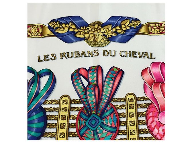 Hermès Pañuelo de seda Les Rubans du Cheval Hermes Blanco Multicolor - vista 2