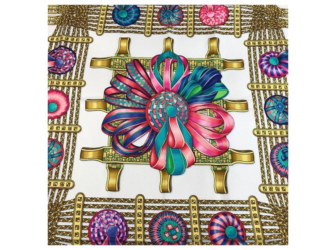 Hermès Pañuelo de seda Les Rubans du Cheval Hermes Blanco Multicolor - vista 7