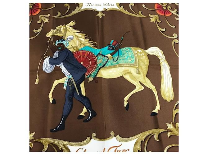 Hermès Sciarpa Carré 90 Hermes Cheval Turc Marrone - vista 8