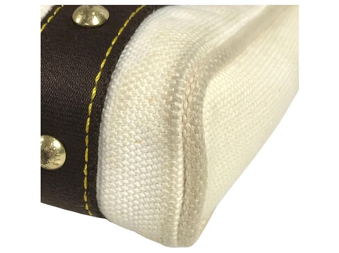 Borsa Tote Louis Vuitton Antigua Cabas PM Marrone Bianco - vista 6