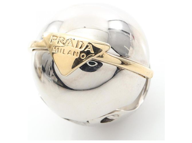 Prada Triangle Logo Stud Earrings Silvery Golden - view 3