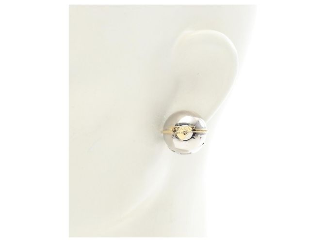 Prada Triangle Logo Stud Earrings Silvery Golden - view 4