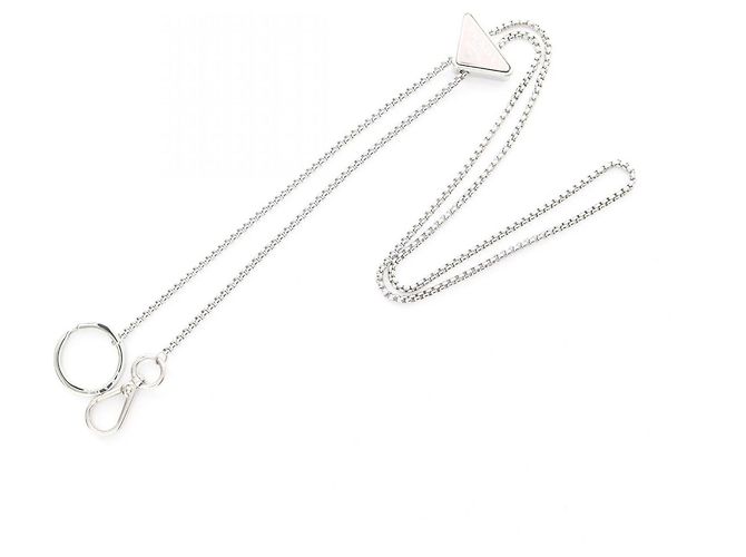 Collana portachiavi in acciaio inossidabile argento Prada - vista 3