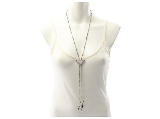 Collana portachiavi in acciaio inossidabile argento Prada - vista 5