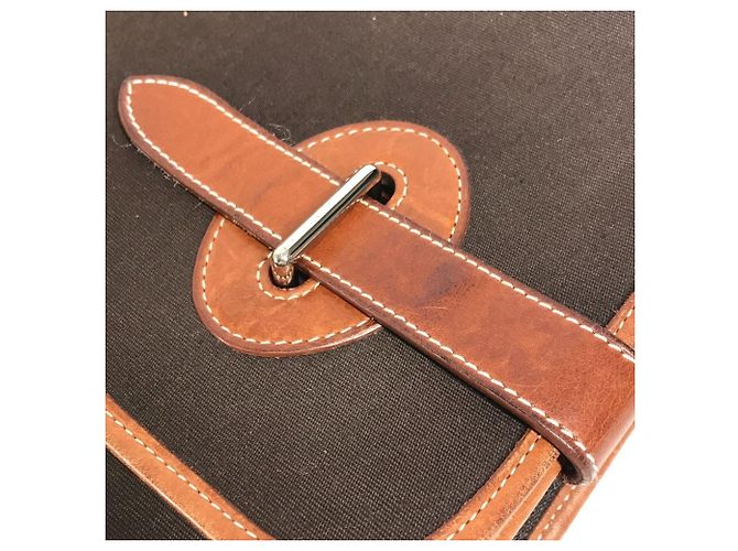 Hermès Valigetta in pelle e tela Hermes Buenaventura MM Marrone - vista 10