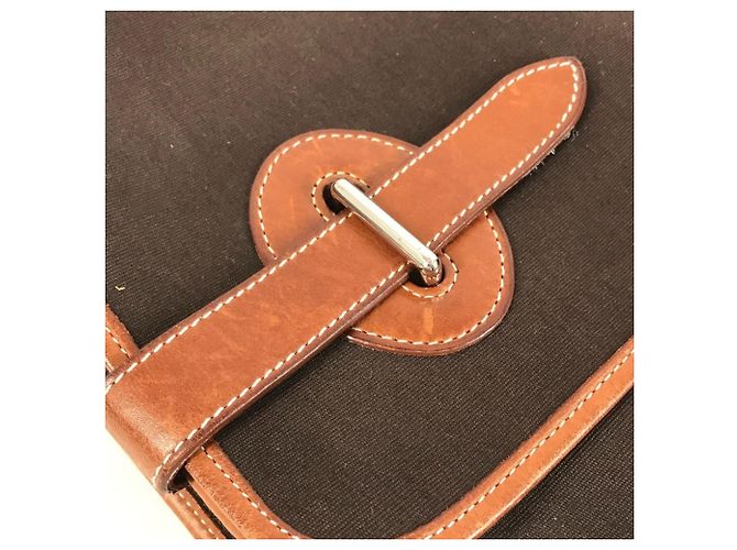 Hermès Valigetta in pelle e tela Hermes Buenaventura MM Marrone - vista 11