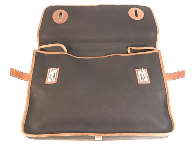 Hermès Valigetta in pelle e tela Hermes Buenaventura MM Marrone - vista 12