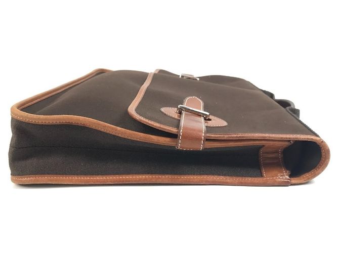 Hermès Valigetta in pelle e tela Hermes Buenaventura MM Marrone - vista 4