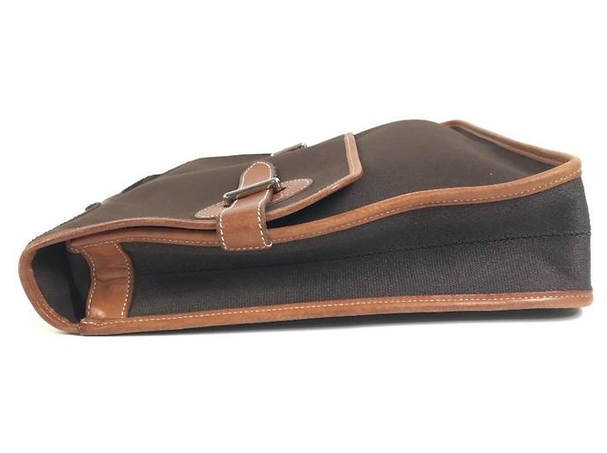 Hermès Valigetta in pelle e tela Hermes Buenaventura MM Marrone - vista 5