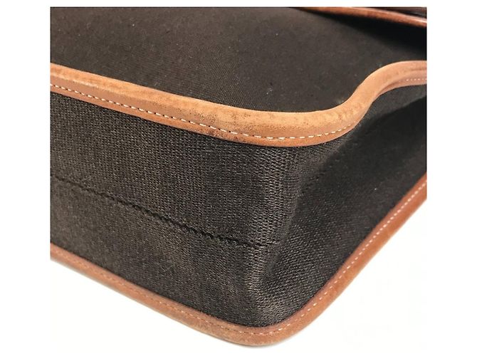 Hermès Valigetta in pelle e tela Hermes Buenaventura MM Marrone - vista 7