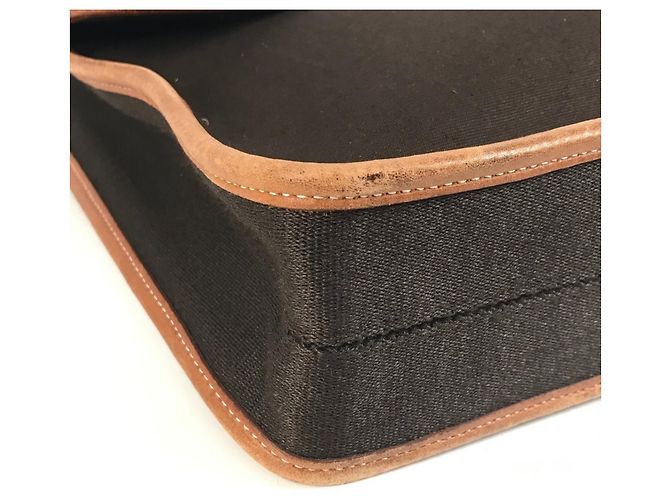 Hermès Valigetta in pelle e tela Hermes Buenaventura MM Marrone - vista 8