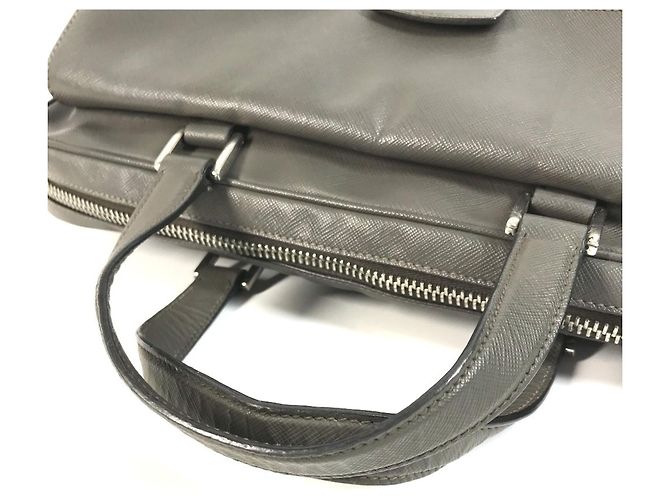 Valigetta in pelle Saffiano grigia Prada Marrone - vista 8