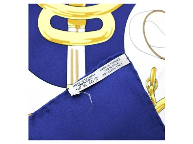 Hermès Sciarpa di seta Hermes Carré 90 EPERON D'OR Bianco Blu navy - vista 5