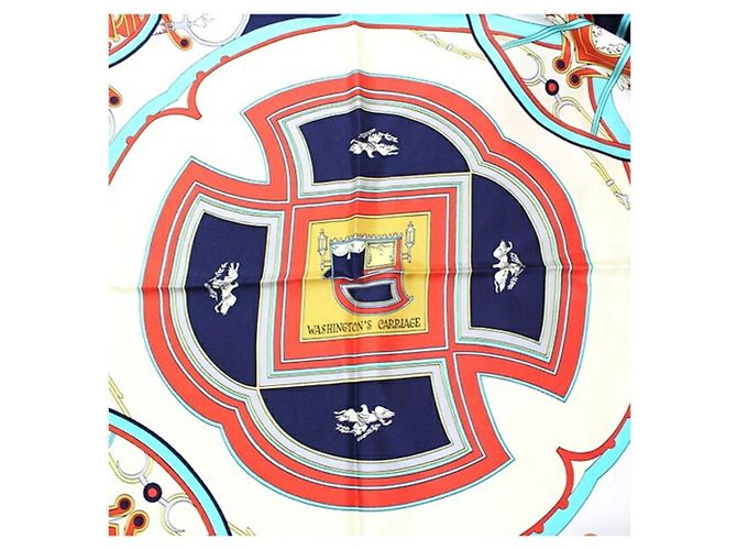 Hermès Sciarpa di seta Hermes Carré 90 Washington's Carriage Multicolore Blu navy - vista 6