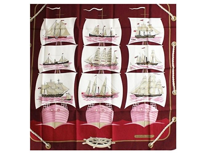Hermès Sciarpa in seta Hermes Carre 90 GRAND LARGUE Bianco Rosso - vista 3