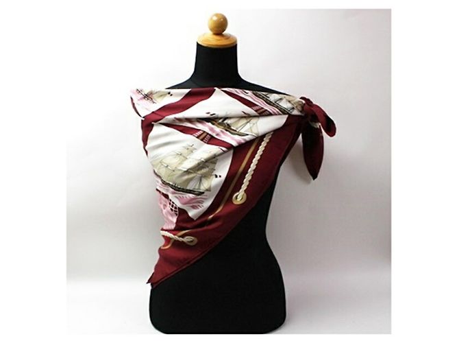 Hermès Sciarpa in seta Hermes Carre 90 GRAND LARGUE Bianco Rosso - vista 4