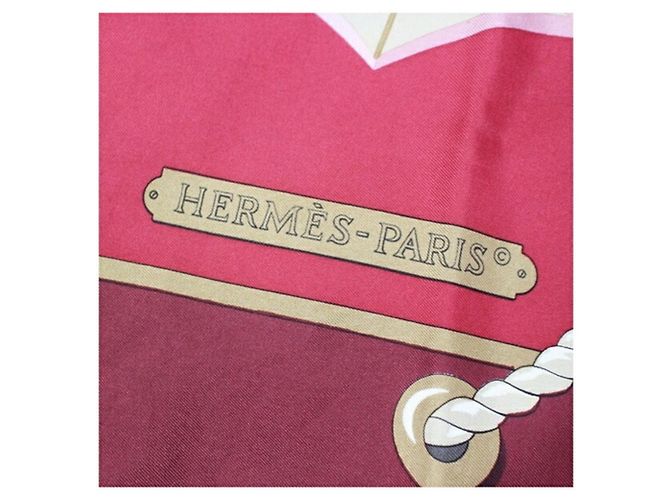 Hermès Sciarpa in seta Hermes Carre 90 GRAND LARGUE Bianco Rosso - vista 7