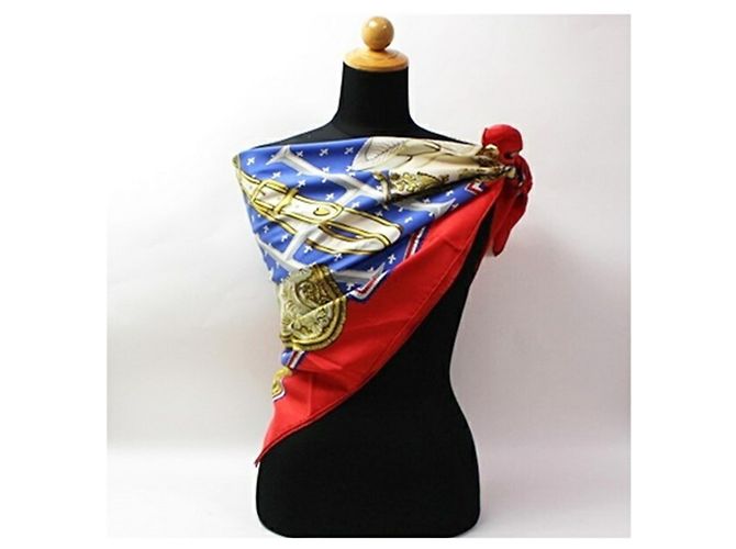 Hermès Sciarpa di Seta Hermes Muffler Carre 90 SELLES A HOUSSE Bianco Rosso Blu - vista 3