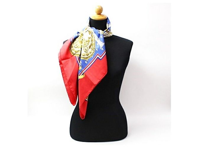 Hermès Sciarpa di Seta Hermes Muffler Carre 90 SELLES A HOUSSE Bianco Rosso Blu - vista 4