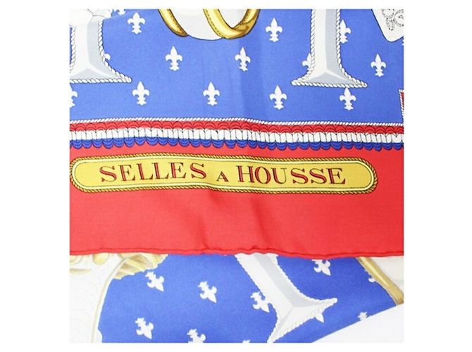 Hermès Sciarpa di Seta Hermes Muffler Carre 90 SELLES A HOUSSE Bianco Rosso Blu - vista 6