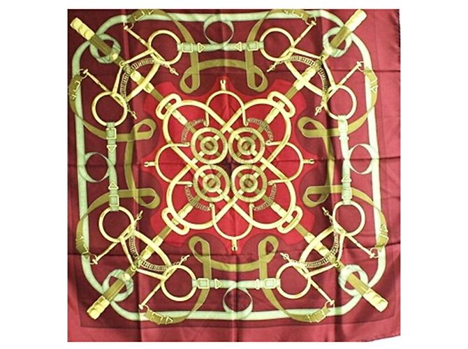 Hermès Sciarpa di seta Hermes Carré 90 EPERON D'OR Rosso Cachi - vista 2